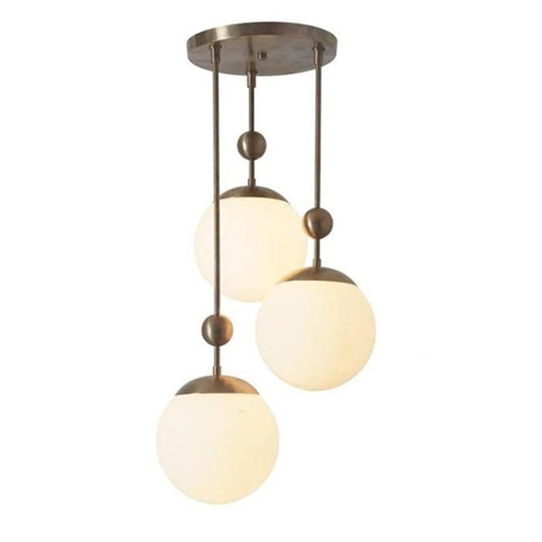 Mid Century Modern Chandelier: 3 Glass Globe Brass Flush Mount Ceiling Light, Sputnik Semi Flush Fixture, Minimalist Entryway Pendant Lamp