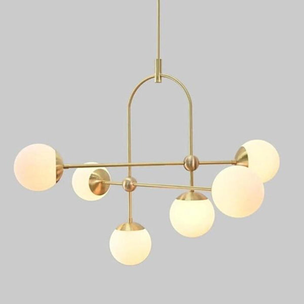 Mid Century Modern Chandelier: 6 Arm Brass Sputnik Pendant Light, Gold Globe Light Fixture, Hanging Ceiling Lamp for Dining Room