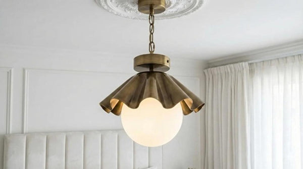 Mid Century Modern Pendant Light: Brass Flower Chandelier, Milk Glass Globe Ceiling Light, Italian Floral Hanging Fixture, Art Deco Lamp