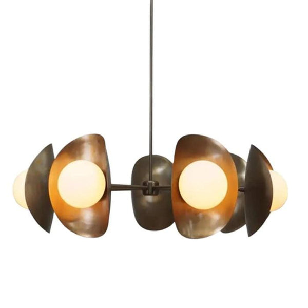 Mid Century Seven Glass Globe Brass Chandelier: Modern Italian Style Sputnik Pendant Curve Shade Dining Room Living Room Ceiling Fixture