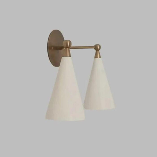 Modern Brass Double Wall Sconce, Mid Century Cone Shades, Bathroom Vanity Light, Italian Style 2 Light Bedroom Living Room Sconce