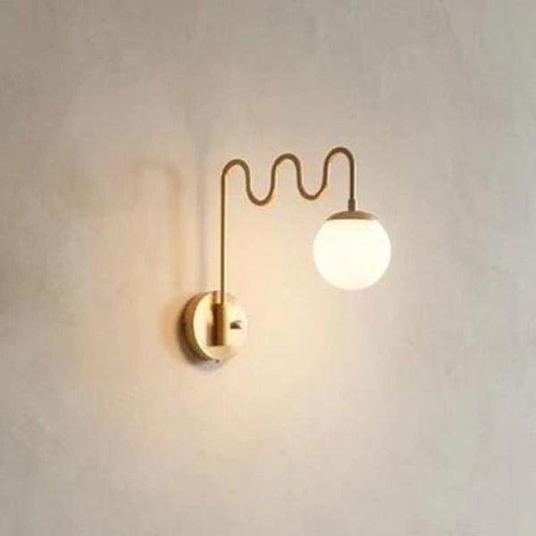 Solid Brass Stilnovo Wall Sconce: Italian Modern Mid Century Milky Glass Globe Light Fixture, Vanity Lamp, Bedside Living Room Hallway Light