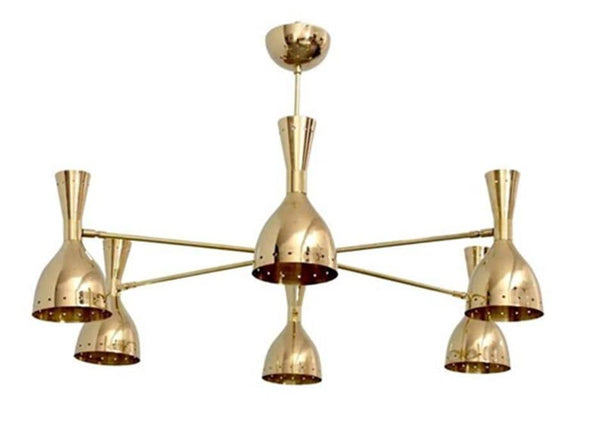 Mid Century Raw Brass Sputnik Chandelier: Starburst Modern Ceiling Light Pendant, Retro Dining Room Lamp, Atomic Lighting Fixture