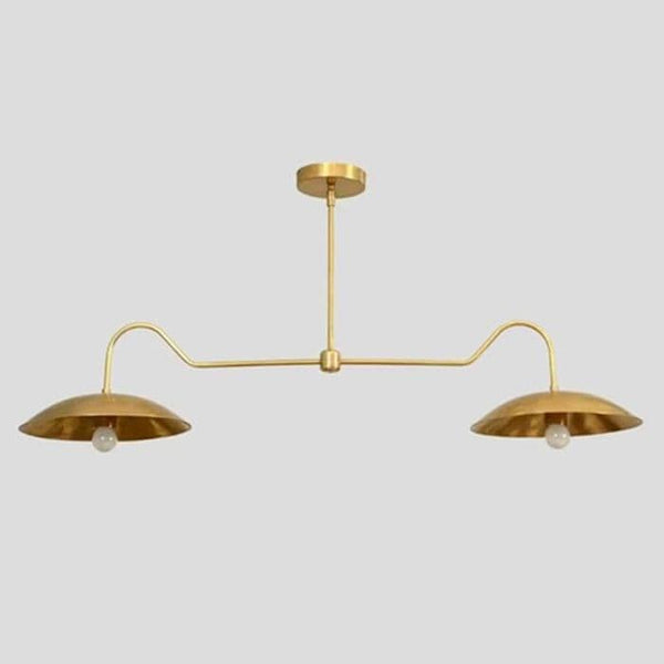 Brass Linear Pendant Light: Modern Kitchen Island Ceiling Fixture, Dual Dome Shade Dining Room Lamp, Contemporary Minimalist Lighting