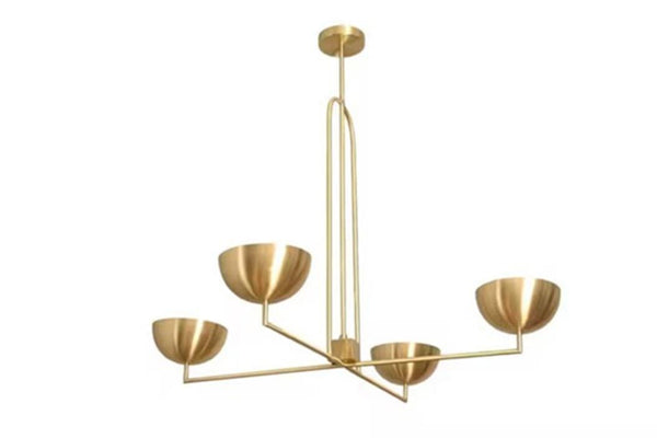 Brushed Brass 4 Light Sputnik Chandelier: Mid Century Modern Compact Gold Pendant Light, Retro Bedroom Dining Room Lamp Ceiling Fixture