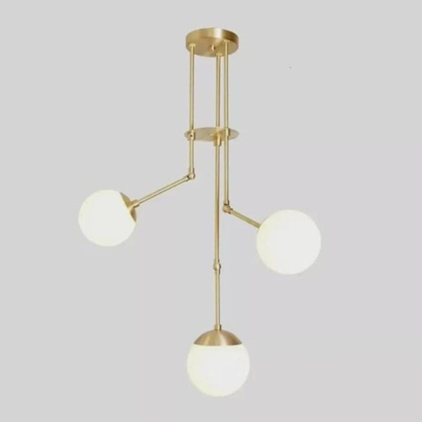 Modern Brass 3 Globe Pendant Light: Mid Century Stilnovo Chandelier, Opal Glass Ceiling Lamp, Dining Room Living Room EU Wired Fixture