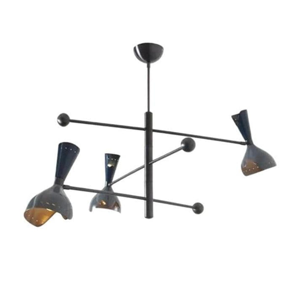 Mid Century Brass Chandelier: Modern Italian Style 3 Arm 6 Light Sputnik Pendant, Cone Shade Dining Room Ceiling Lamp, Living Room Fixture