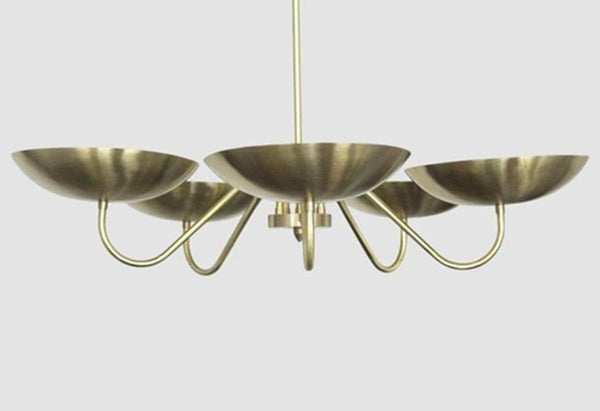 Mid Century Modern Chandelier: 5 Arm Brass Sputnik Pendant Light, Italian Stilnovo Ceiling Fixture, Gold Hanging Lamp for Dining Room