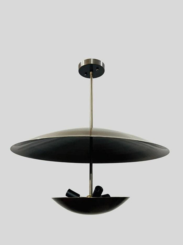 Mid Century 3 Light Sputnik Pendant Raw Brass Chandelier Perforated Ceiling Light Modern Double Disc Flush Mount Dining Room Lighting