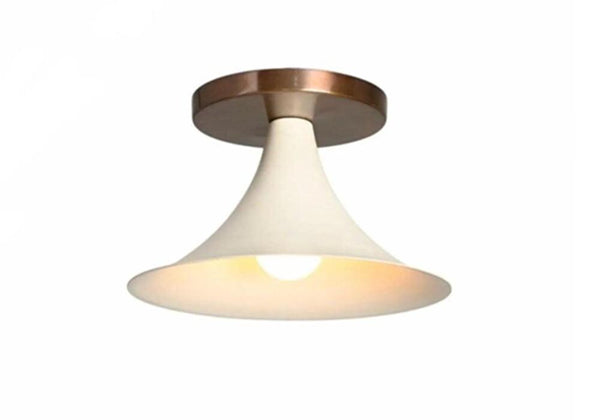 Mid Century Brass Wall Sconce: Modern Trumpet Wall Lamp, White Metal Shade Bedside Reading Light, Bathroom Fixture