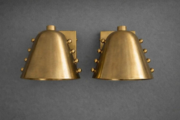 Mid Century Modern Raw Brass Cone Shade Wall Sconce Hardwired Hallway Art Deco Bedroom Living Room Lighting Fixture Handmade