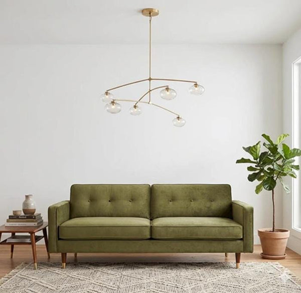 Mid Century Modern Chandelier: Linear 6 Globe Ceiling Light, Modern Brass Hanging Light Dining Room Living Room Hallway Ceiling Fixture
