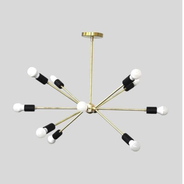 Large 12 Light Brass Sputnik Chandelier: Mid Century Modern Stilnovo Pendant, Italian Ceiling Fixture, Grand Dining Room Hanging Light