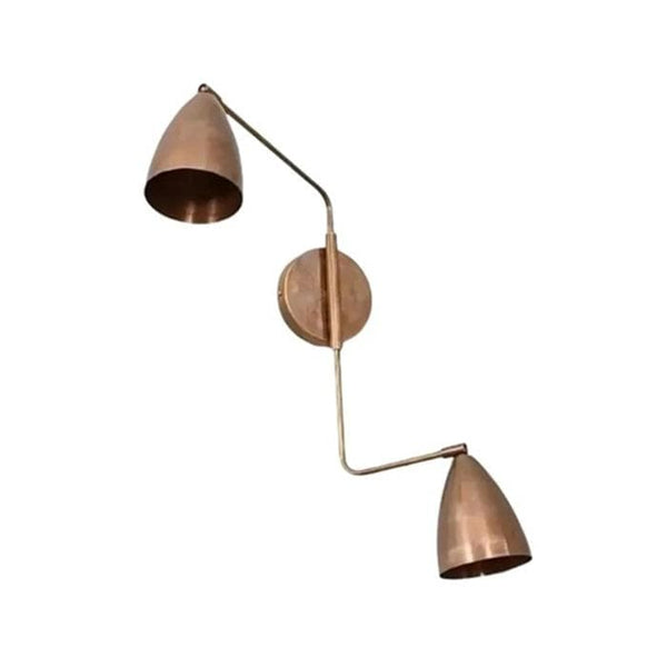 Dual Shade Brass Wall Sconce: Curved Arm Bedside Lamp, Double Light Wall Fixture, Mid Century Bedroom Sconce, Antique Brass Vanity Light