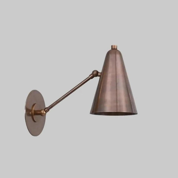 Mid Century Antique Brass Swing Arm Sconce: Modern Cone Wall Lights, Adjustable Bedside Reading Lamps, Italian Style Living Room Wall Lamp