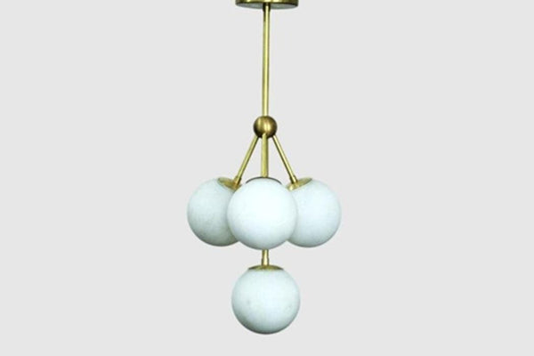 Mid Century Modern Sputnik Chandelier: 4 Light Brass Globe Pendant, Minimalist Ceiling Light, Semi Flush Mount Dining Room Living Room Light
