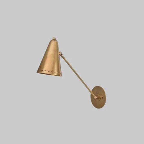 Adjustable Perforated Brass Sconce, Mid Century Modern Swing Arm Cone Shade Wall Lamp, Stilnovo Style Bedside Reading Light Bedroom Fixture