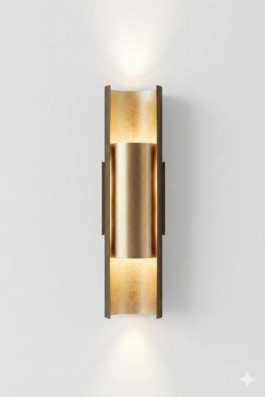 Brass Wall Sconce: Mid Century Modern Up Down Light Fixture, Minimalist Cylinder Wall Lamp, Elegant Hallway Bedside Lighting