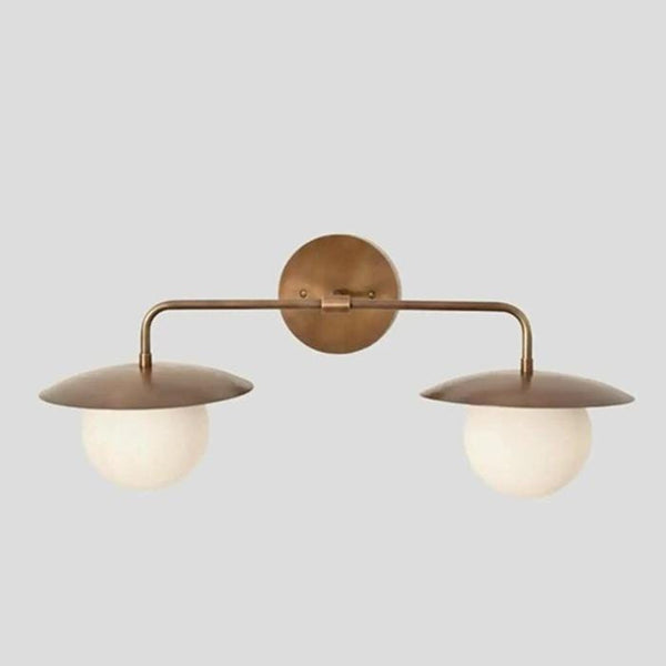 Raw Brass Double Arm Milky Glass Globe Single Wall Sconce: Mid Century Stilnovo Style Bedroom Lamp Living Room Sputnik Lighting Fixture