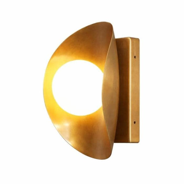Brass Half Moon Wall Sconce: Modern Metal Crescent Light - Mid Century Globe Wall Lamp - Minimalist Gold Sconce for Bedroom, Hallway
