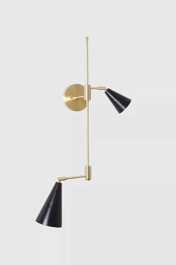 Mid Century Modern Black Cone Shade Wall Lamp: Sputnik 2 Light Single Sconce Hardwired Fixture - Stilnovo Style Hallway Art Deco Fixture