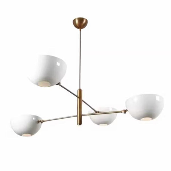 Mid Century Brass Chandelier: Stilnovo 4 Shade Pendant Light, Dining Table Island Lighting, Modern Adjustable Sputnik Hanging Lamp