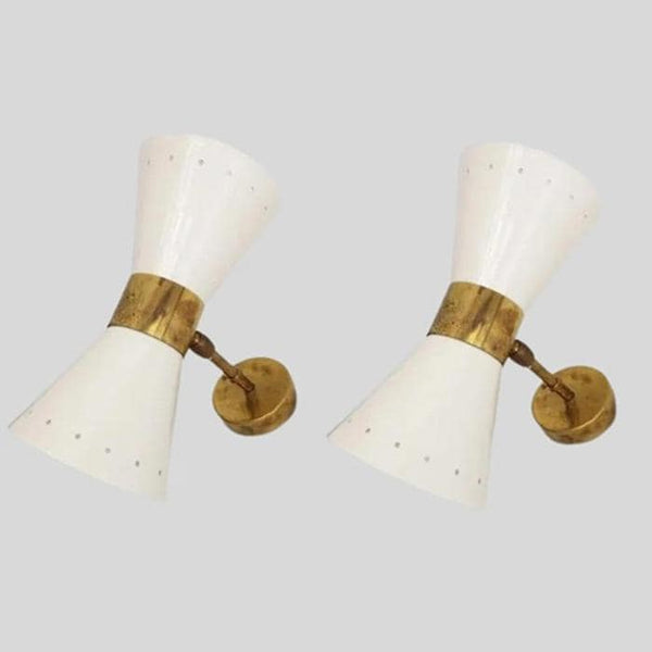 Modern Pair Of White Shade Raw Brass Single Wall Sconce Mid Century Hardwired Lighting Hallway Wall Lamp Living Room Vanity Fixture Handmade
