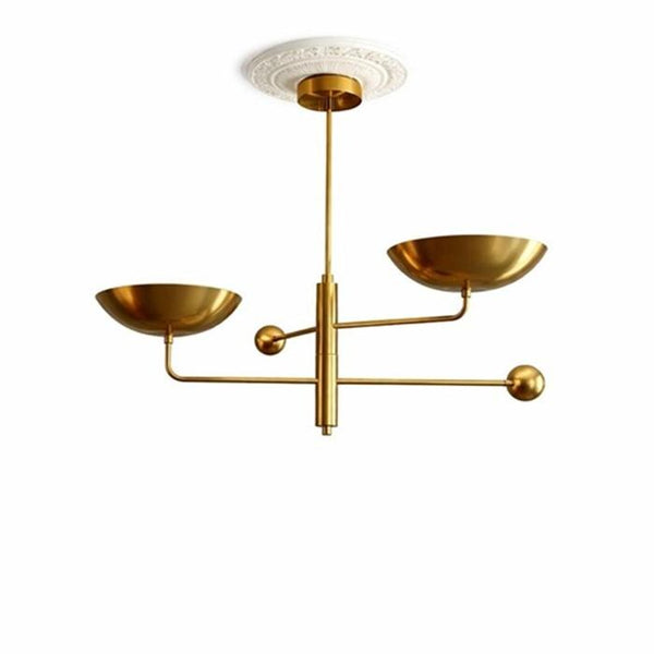 2-Light Antique Brass Sputnik Chandelier: Mid Century Modern Pendant, Small Space Hallway Ceiling Fixture, Minimalist Brass Entryway Lamp