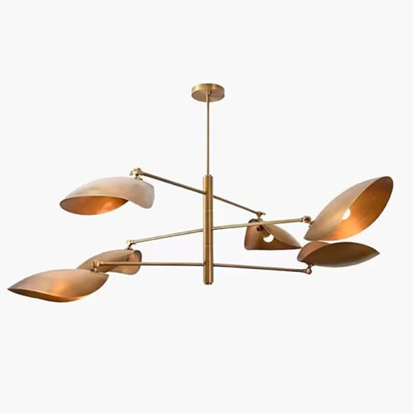 Modern Brass Chandelier: Mid Century Italian Style Adjustable Multi Arm Sputnik Pendant, Curve Shade Living Room Dining Room Ceiling Fixture