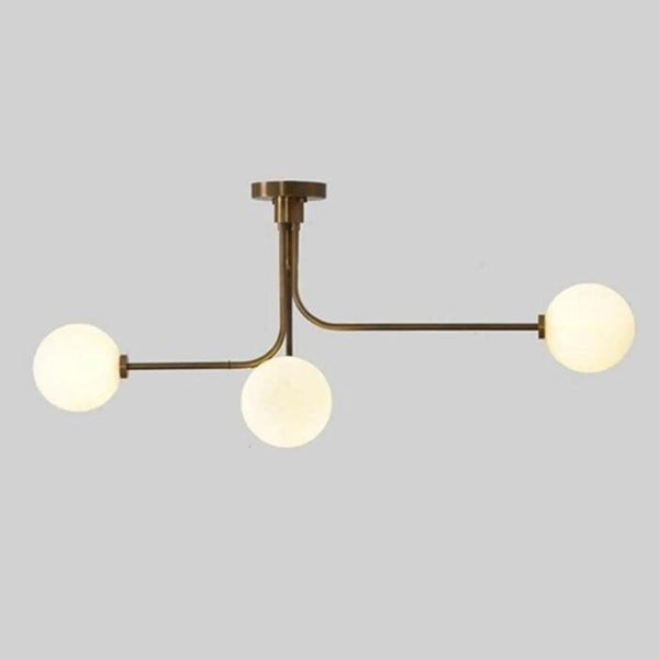 Gold Sputnik Chandelier: 3 Globe Brass Flush Mount Light Fixture, Mid Century Modern Ceiling Lamp, Minimalist Dining Room Bedroom Lighting
