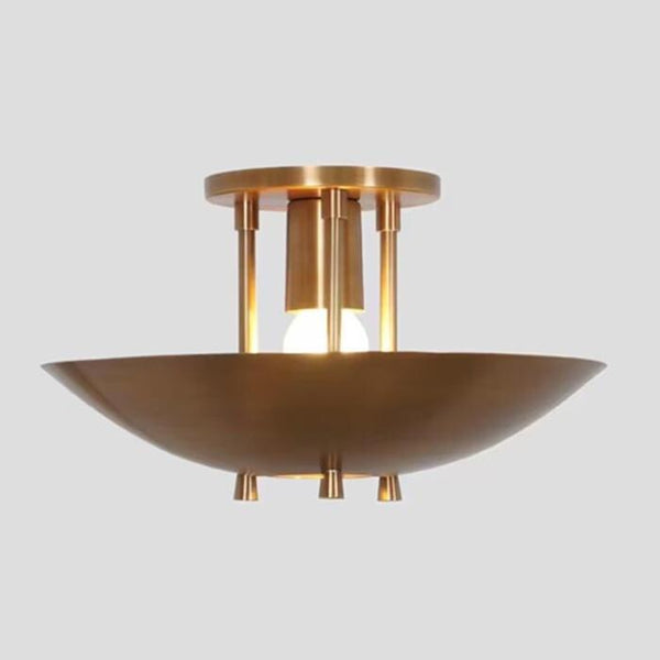 Modern Brass Disc Ceiling Light: Mid Century Semi Flush Mount Chandelier UFO Style Minimalist Low Ceiling Lamp, Bedroom Living Room Light