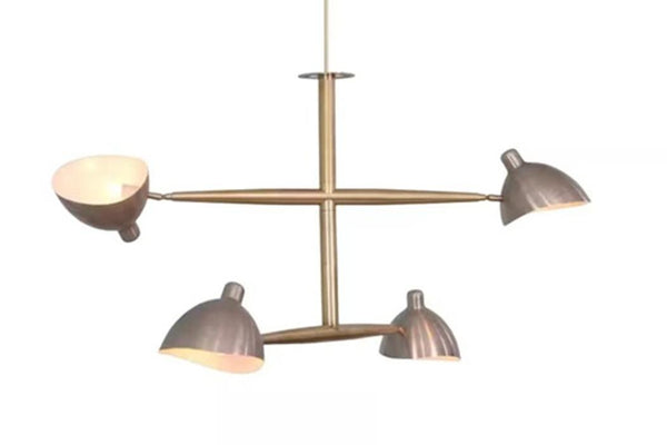 Mid Century Starburst 4 Light Sputnik Chandelier Raw Brass Ceiling Light Modern Hanging Pendant for Dining Room, Living Room, Entryway