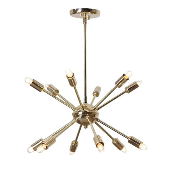 Mid Century 12 Arm Brass Chandelier: Modern Italian Sputnik Pendant Light, Stilnovo Style Dining Room Ceiling Lamp, Living Room Fixture