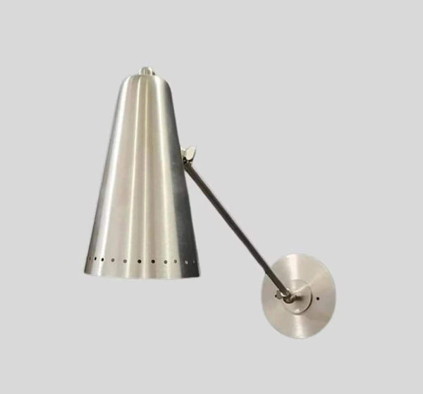 Modern Brass Wall Sconce: Minimalist Adjustable Swing Arm Light, Mid Century Sputnik Cone Lamps, Bedside Living Room Hallway Wall Sconce