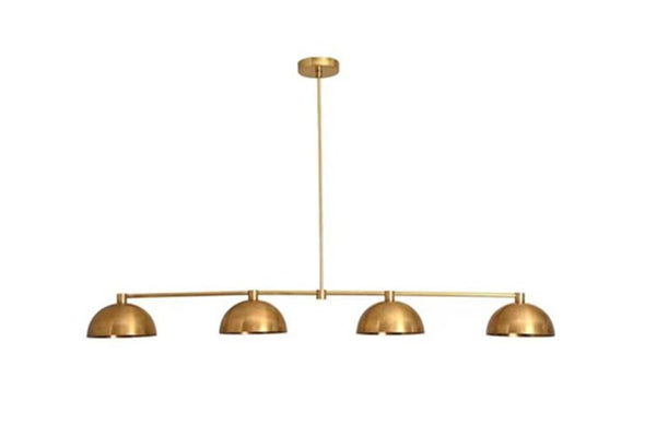 Mid Century Modern Raw Brass 4-Light Linear Chandelier Contemporary Dining Room Pendant Light, Minimalist Kitchen Island Lighting Fixture