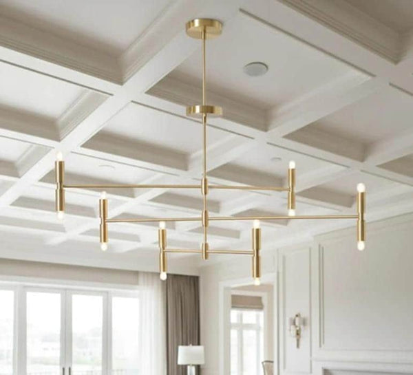 Mid Century Sputnik Chandelier: 6-Arm 12-Light Ceiling Pendant, Minimalist Brass Hanging Lamp, Modern Dining Room & Living Room Lighting