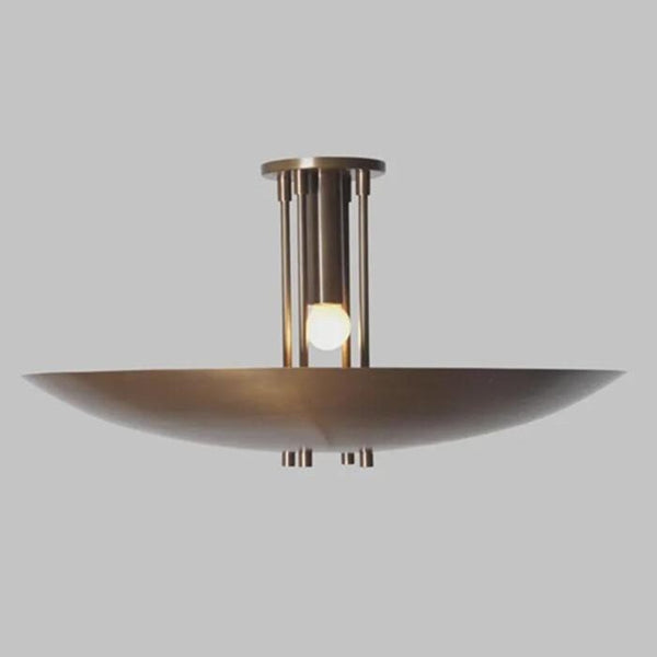 Mid Century Modern Flush Mount: Raw Brass Ceiling Light Minimalist Pendant, Bedroom Low Ceiling Lighting, Handmade Deco Lamp Fixture