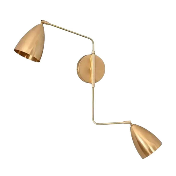 Modern Brass Double Shade Wall Sconce, Mid Century Curved Arm Wall Lamp, 2-Light Bedside Reading Light, Stilnovo Style Bedroom Sconce