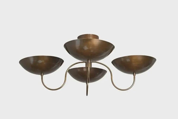 Raw Brass Sputnik Chandelier: Mid Century Modern Dome Shade Ceiling Light, Italian Style Pendant, Retro Kitchen Island Lighting Fixture