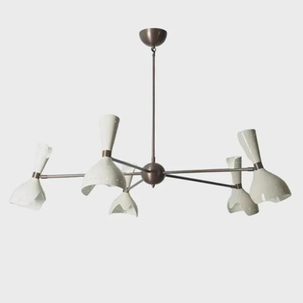 Mid Century Brass Chandelier: Stilnovo Style 5 Arm 10 Light Ceiling Fixture, Sputnik Dining Room Pendant Light, Modern Living Room Lamp