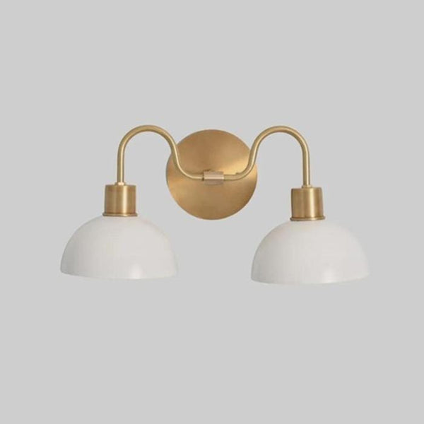 2 Light Dual White Dome Shade Raw Brass Wall Sconce Mid Century Modern Sputnik Art Deco Wall Lamp Bedroom Living Room Handmade Lighting