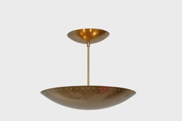 Mid Century Raw Brass Chandelier: 6 Light Semi Flush Mount Sputnik - Unlacquered Brass Ceiling Fixture - Low Ceiling Bedroom & Kitchen