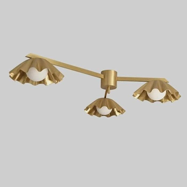 Modern Raw Brass 3 Arm Floral Shade Ceiling Light Mid Century Opal Glass Globe Semi Flush Mount Chandelier Dining Living Room Pendant Light