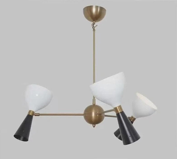 Stilnovo Style Sputnik Brass Chandelier: 3 Arm 6 Light Diabolo Ceiling Fixture, Mid Century Pendant, Retro Double Cone Dining Room Light