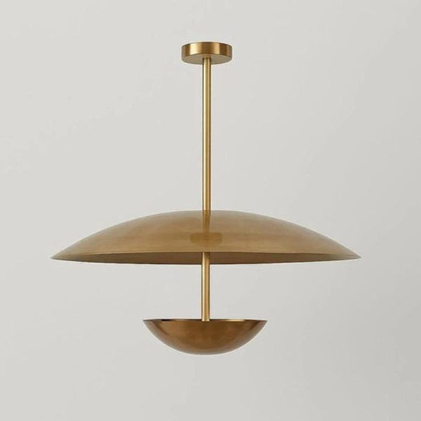 Modern Brass Flush Mount Chandelier: Double Disc Shade Ceiling Light, Mid Century Stilnovo Style Pendant Lamp for Bedroom, Entryway, Hallway