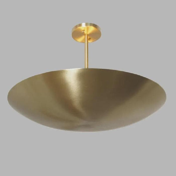 Mid Century Modern Brushed Brass Flush Mount: Minimalist Pendant Ceiling Light Fixture, Bedroom Low Ceiling Lighting, Handmade Deco Lamp