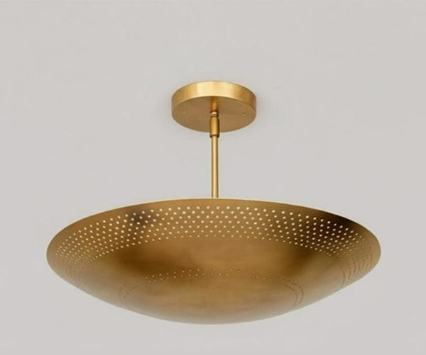6-Light Brass Sputnik Chandelier: Mid Century Modern Perforated Dome Semi Flush Mount Ceiling Light, Italian Low Ceiling Living Room Lamp