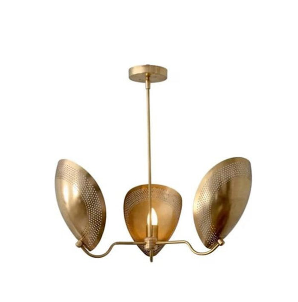 Mid Century Modern 3 Curved Shade Brass Chandelier: Italian Style Sputnik Ceiling Fixture, Stilnovo Style Retro Diabolo Dining Room Pendant