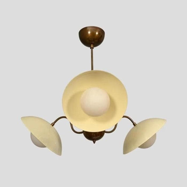 Modern Brass 3 Arm Chandelier: Mid Century Opal Glass Globe Ceiling Light, Contemporary Dining Room Living Room Pendant Light Fixture