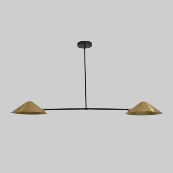 Modern Linear Pendant Light: Black & Brass Island Lighting - Minimalist Cone Shade Chandelier - Contemporary Dining Room Ceiling Fixture